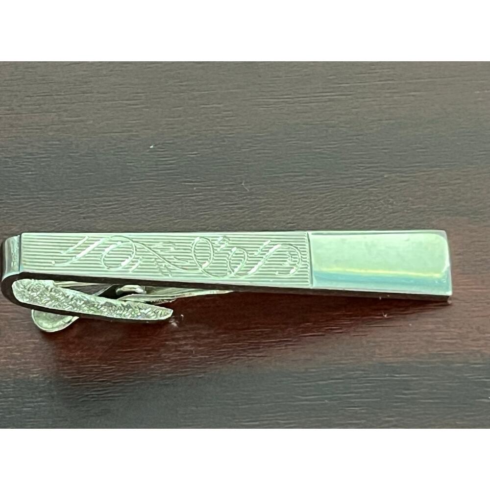 VTG Pioneer Tie Clip Silver Tone Engraved Scrolls Office Preppy